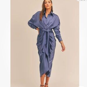 MABLE ELEGANT GWEN BUTTON DOWN W/ LONG SLEEVES SHIFT MIDI DRESS CHAMPAGNE  SZ L